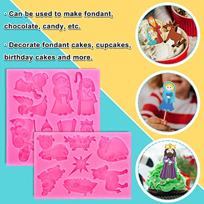 Whaline 2Pcs Christmas Fondant Molds Nativity Silicone Moulds Night of Birth Resin Baking Molds Jesus' Birth Theme Cake Decorating Molds for Xmas Handmade DIY Candy Chocolate Cookie Sugarcraft - style: Nativity