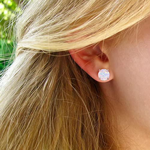 CERSLIMO Multi Colors fire Opal Stud Earrings Birthstone Earrings For Women 8mm - color: 02 Rose Gold