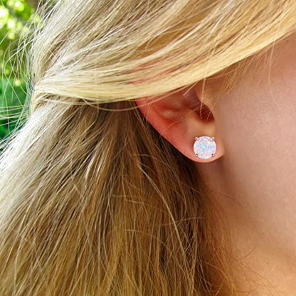 CERSLIMO Multi Colors fire Opal Stud Earrings Birthstone Earrings For Women 8mm - color: 02 Rose Gold