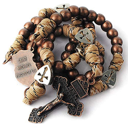 HanlinCC Catholic Rosary Paracord Large Metal Beads St.Michael Medal Men - style: Antique Copper St.Michael Paracord Rosary