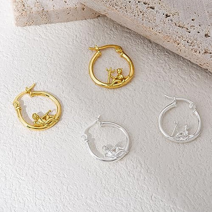 Angel Devil Mismatched Earrings for Women 14K Gold Plated Copper Angel Devil Hoop Earrings - color: 3