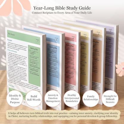 Spiral Bible in a Year 52-Week Bible Study Guide Journal for Women Beginner - color: Pink Floral Bible in a Year (Thematic Devotional)