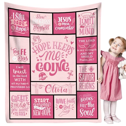 Personalized Baby Blanket with Name - Christian Gift for Plush Baptism Swaddle, Scripture Quote, Bible Verse for Newborn Girls - Birthday, Christmas, Christening, Godchild Gift - color: Design03
