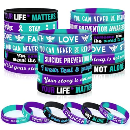 JUNEBRUSHS 42pcs Suicide Prevention Awareness Silicone Bracelets - style: Suicide Prevention Awareness Style