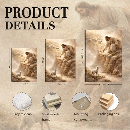 Jesus Saving the Lost Sheep Canvas Wall Art Jesus and Lamb ainting Picture Wall Decor Christian Baptism gifts Lamb of God Poster Prints for Living Room Prayer Room Church Home Decoration 16x24in - color: Jesus Saving Lamb, size: 24"L x 16"W