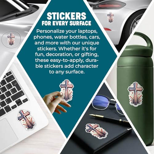 American Flag Cross Vinyl Sticker 3 Inch Waterproof Christian Patriotic Decal Jesus Faith Religious Graphic for Car Laptop Water Bottle Window Bumper Auto Accessory - color: 02
