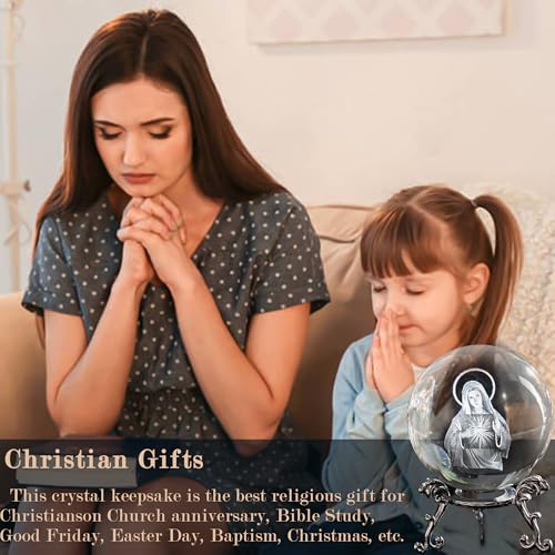 ZEERSHEE 3D Virgin Mary Crystal Ball with Stand Religious Gift Home Decor - style: Virgin Mary-2