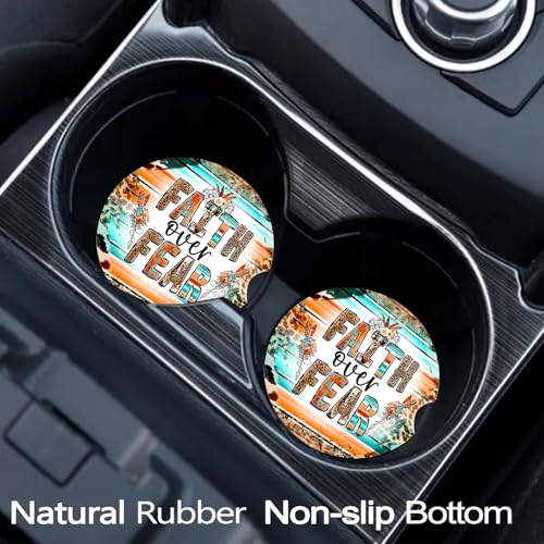 2 Pack Religion Car Cup Holder Coasters Universal Neoprene Coasters - color: Faith-fear
