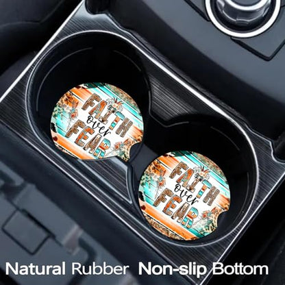 2 Pack Religion Car Cup Holder Coasters Universal Neoprene Coasters - color: Faith-fear