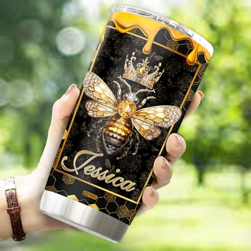 Personalized Queen Bee Tumbler Gifts for Women Jewelry Drawing Travel Cup Mug Gift for Mom Daughter Girls Sister Coffee Insulated Stainless Steel 20oz With Lid - color: BEE