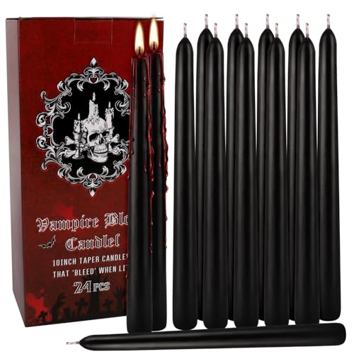 24 Pack 10-Inch Black Bleeding Taper Candles, Vampire Tears Dripping Effect Candles – Unscented Drip Style for Halloween, Christmas, Rituals, Gothic Wedding & Themed Party Decor - color: 10"24pcs-Black Bleeding