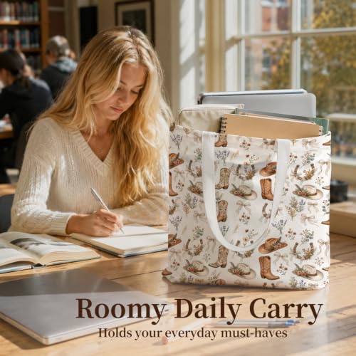 Western Cowgirl Canvas Tote Bag Cowgirl Gifts - color: Western Cowboy Theme 1