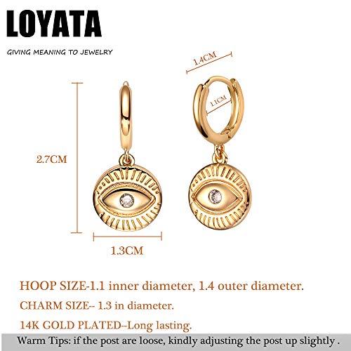 LOYATA Gold Huggie Hoop Earrings for Women Dangle Hoop Drop 14K Gold Plated Dainty Small Minimalist Cubic Zirconia Jewelry Gift… - style: Coin Eye