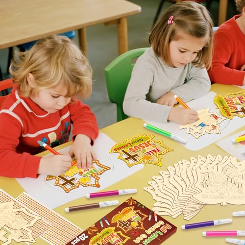 BeYumi Fall Wooden Leaves Craft - 20Pcs DIY Wooden Maple Leaves Ornaments Craft Kit for Kid Make Your Own Christian Religious Fall for Jesus Craft with Gem Sticker Church Thanksgiving Party Decoration - style: Maple Leaves