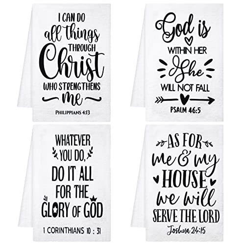 Funtery 4 Pcs Christian Dish Towels Bible Verse Kitchen Towels
