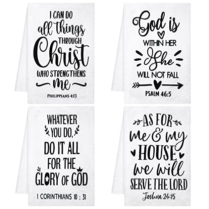 Funtery 4 Pcs Christian Dish Towels Bible Verse Kitchen Towels