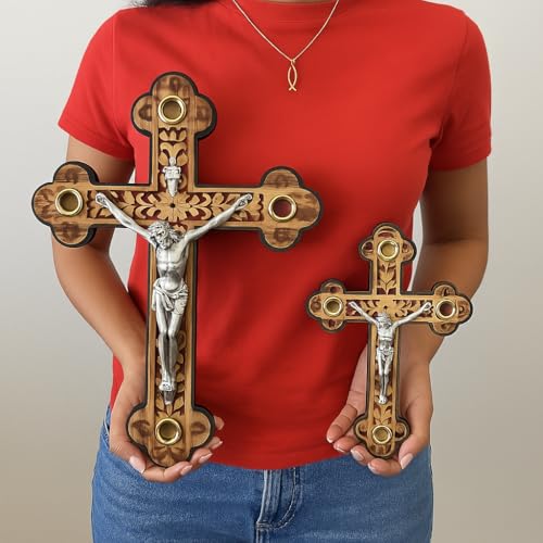 iHoly Land Crafts Mother of Pearl Olive Wood Crucifix Wall Cross, 15" x 10" - size: 15"L x 10"W