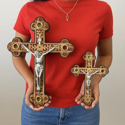 iHoly Land Crafts Mother of Pearl Olive Wood Crucifix Wall Cross, 9" x 6" - size: 9"L x 6"W