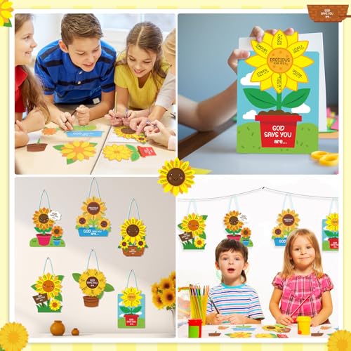 CroBlissful 24 Set Sunflower Craft Kit - God Says You are Sunflower DIY Religious Christian Bible Craft Kit for Sunday School, VBS, Church, Classroom Activities