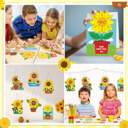 CroBlissful 24 Set Sunflower Craft Kit - God Says You are Sunflower DIY Religious Christian Bible Craft Kit for Sunday School, VBS, Church, Classroom Activities