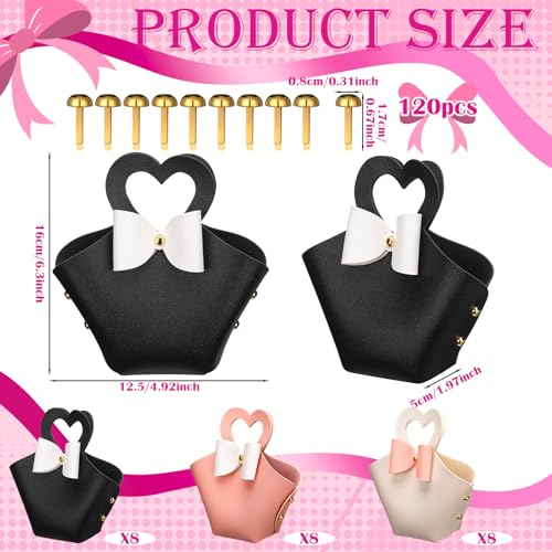Sweetude 24 Set PU Leather Heart Purse Gift Bag with Handles, Stylish Style - color: Stylish Style