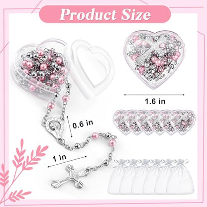 ROCEEI Catholic Rosary Necklace with Crucifix 4mm Beads - color: Pink