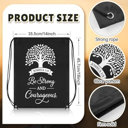 Bulyoou 24 Pcs Black Christian Drawstring Backpack Religious Gift Drawstring Bags Large Bible Verse Baptism Reusable String Bag for Church Bible Study Group - style: Black Religion