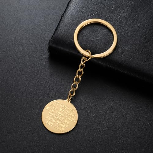 TEAMER Saint Gabriel Keychain Guardian Blessing Hope and Protection St. Gabriel Archangel Keychain Religious Jewelry - color: Gold