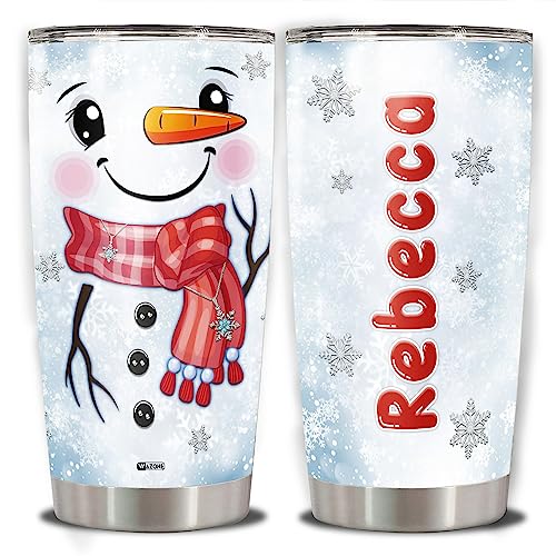 WAZONE Personalized Snowman Stainless Steel Tumbler Cup With Lid 20 30oz Customized Name Double Wall Vacuum Insulated Travel Coffee Mug Xmas Christmas Holiday Gift For Family Kids - color: Snowman