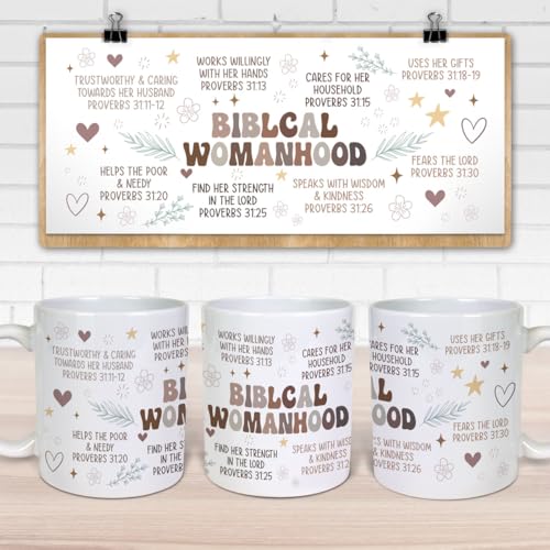 Christian Coffee Mugs for Women with Bible Verse, Biblical Womenhood Christian Inspirational Mug for Women, Religious Coffee Mugs, Scripture Tea Bible Cup Gift for Mom, Grandma, Wife, Sister - color: White