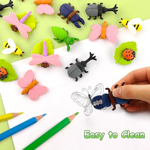 35 pcs Insect Erasers for Kids Desk Pet,3D Take Apart Butterfly Erasers for Kids Classroom Prizes, Class Treasure Box,Game Rewards,Party Favors - color: Insect-35