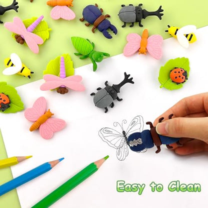 35 pcs Insect Erasers for Kids Desk Pet,3D Take Apart Butterfly Erasers for Kids Classroom Prizes, Class Treasure Box,Game Rewards,Party Favors - color: Insect-35