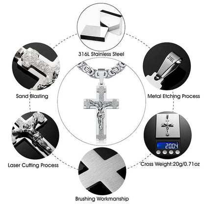 Mens Stainless Steel Silver Gold Jesus Cross Pendant Necklace Chain Bracelet Set Jewelry 45/50/55/60/65/70/75cm - style: Style 01-Silver Tone