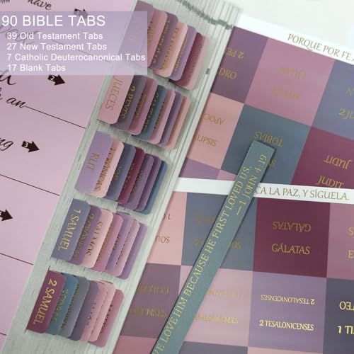 Vorscrin-Laminated Bible Tabs for Women and Men, Gold Foil Lettering Design, Reposition and Large Print Stickers, Bible Study Supplies, 90 Chapters Labels for Easy Navigation(Spanish Dusty Rose) - color: Spanish Dusty Rose