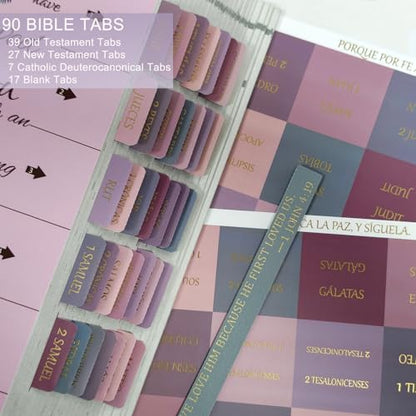 Vorscrin-Laminated Bible Tabs for Women and Men, Gold Foil Lettering Design, Reposition and Large Print Stickers, Bible Study Supplies, 90 Chapters Labels for Easy Navigation(Spanish Dusty Rose) - color: Spanish Dusty Rose