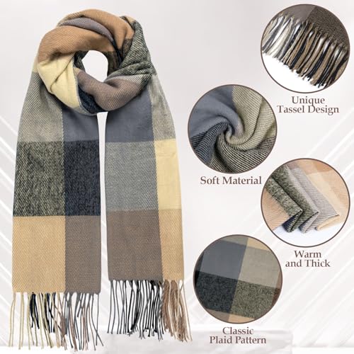 Loritta Winter Scarf for Women, Long Plaid Shawl Wraps Scarves Gifts - color: U-brown Red Lattice