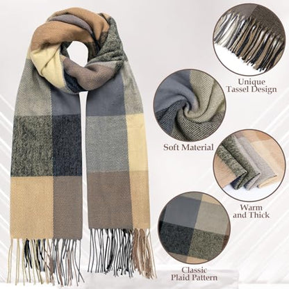 Loritta Winter Scarf for Women, Long Plaid Shawl Wraps Scarves Gifts - color: U-brown Red Lattice