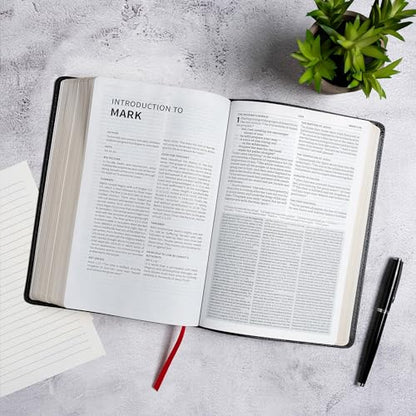 CSB Everyday Study Bible, Black Bonded Leather, Black Letter, Study Notes and Commentary, Illustrations, Articles, Charts, Easy-to-Carry, Easy-to-Read Bible Serif Type