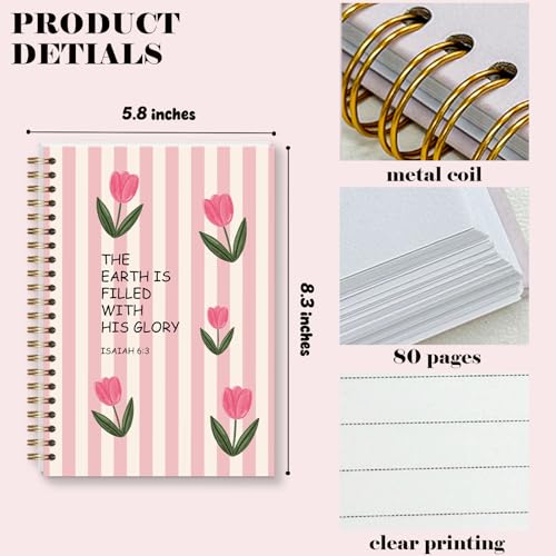 Christian Notebook for Women Girls, Inspirational Bible Journal for Preppy Stuff, Aesthetic Pink Tulip Spiral Notebook for Note Taking - 5.5x8.3 - A14 - style: Christian Tulip