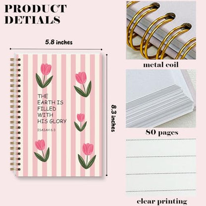 Christian Notebook for Women Girls, Inspirational Bible Journal for Preppy Stuff, Aesthetic Pink Tulip Spiral Notebook for Note Taking - 5.5x8.3 - A14 - style: Christian Tulip