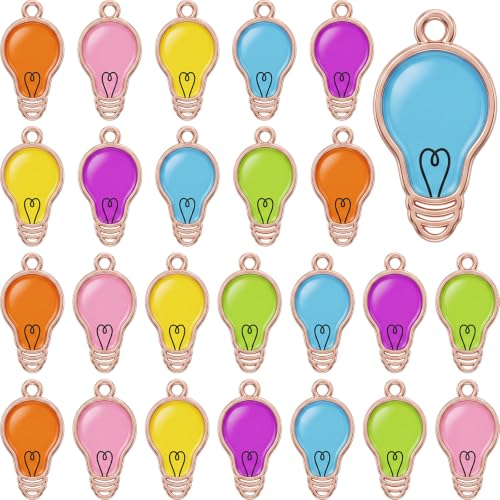 Sasylvia 48pcs Multicolor Light Bulb Charms for Jewelry Making School Craft - style: Multicolor Light Bulb