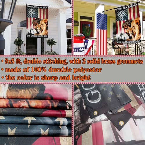One Nation Under God Patriotic God Bless America Christian Jesus American Flag 3x5 Double Sided 4th of July Memorial Day Easter Outdoor House Decoration Banner