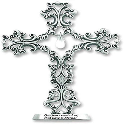 Cathedral Art Standing Cross with Dangling Tear-Shaped Crystal Figurine, Model:QP321 - style: Crystal Dangles