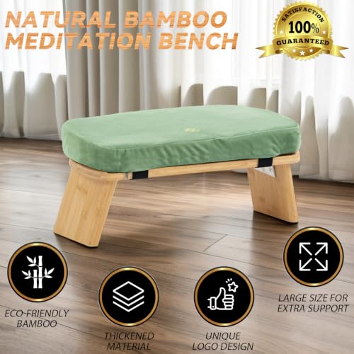 Large Bamboo Meditation Bench, Foldable Prayer Stool(Green) - color: Green