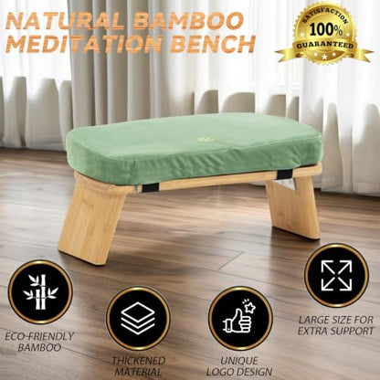 Large Bamboo Meditation Bench, Foldable Prayer Stool(Green) - color: Green