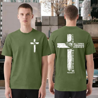 Christian Shirts for Mens Cross Jesus Graphic Tees - color: Green, size: Medium
