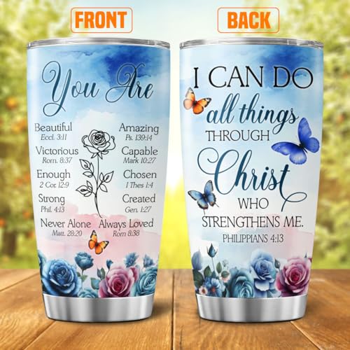 Christian Bible Verse Tumbler for Women, Inspirational Floral Faith Quote Cup, 20oz Stainless Steel Insulated Travel Mug with Scripture, Religious Gift for Mom, Sister, Friend - color: Bible Verse L7