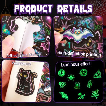 Neon Halloween Stickers 50PCS, Glow in The Dark Spooky Party Decals - color: Luminescent-500ksyy