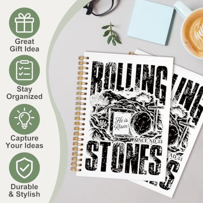 Bible Notebook Rollling Stones Since AD33 for Women Men, Christian Journal, He Is Risen Cross Inspirational Christian Church Hardcover Spiral Notebook Office Supplies Gifts,5.5x8.3 Inch - color: white-He Is Risen Cross