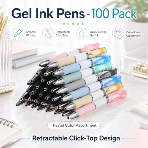 100 Pack Bulk Retractable Black Gel Ink Pens